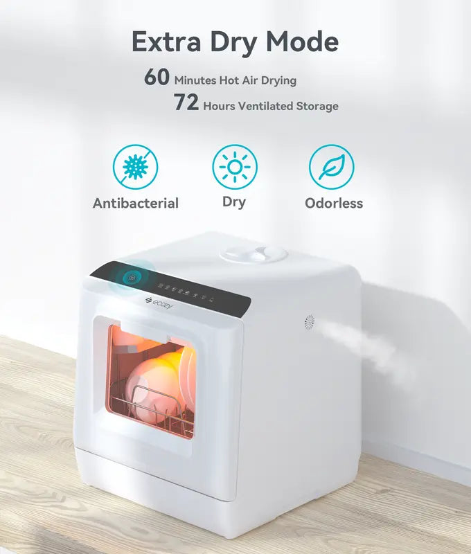 Ecozy Portable Dishwasher Countertop, Mini Dishwasher with a Built-in 5L Water Tank, No Hookup Needed, 6 Washing Programs, Extra Air Drying Function Household Appliances Kitchen Automatic Clean