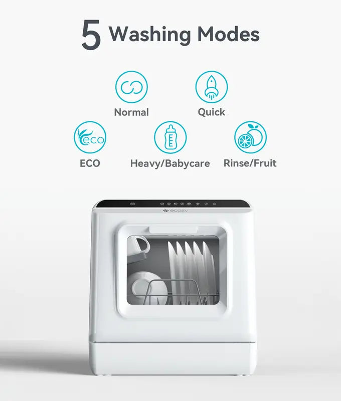 Ecozy Portable Dishwasher Countertop, Mini Dishwasher with a Built-in 5L Water Tank, No Hookup Needed, 6 Washing Programs, Extra Air Drying Function Household Appliances Kitchen Automatic Clean