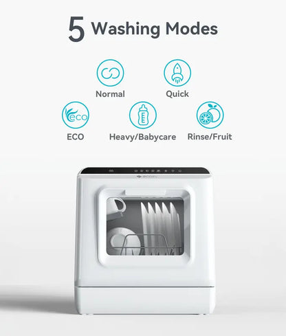 Ecozy Portable Dishwasher Countertop, Mini Dishwasher with a Built-in 5L Water Tank, No Hookup Needed, 6 Washing Programs, Extra Air Drying Function Household Appliances Kitchen Automatic Clean