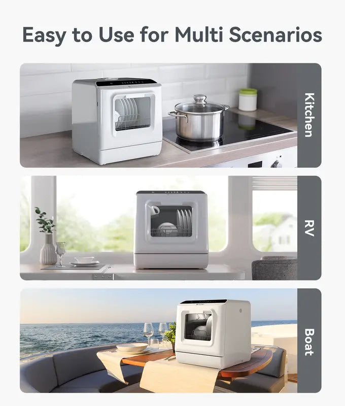 Ecozy Portable Dishwasher Countertop, Mini Dishwasher with a Built-in 5L Water Tank, No Hookup Needed, 6 Washing Programs, Extra Air Drying Function Household Appliances Kitchen Automatic Clean