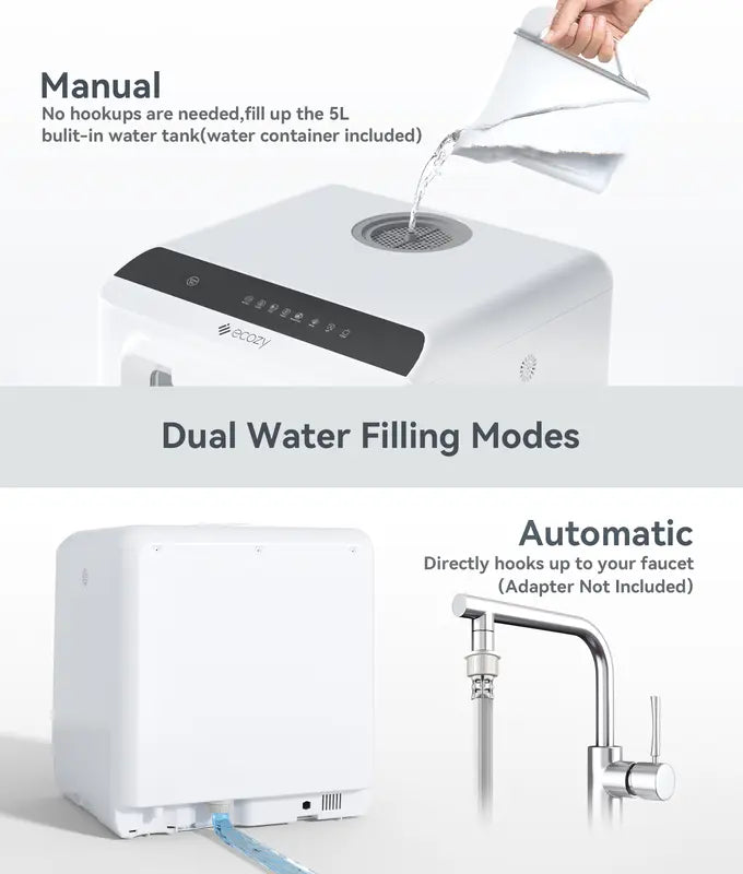Ecozy Portable Dishwasher Countertop, Mini Dishwasher with a Built-in 5L Water Tank, No Hookup Needed, 6 Washing Programs, Extra Air Drying Function Household Appliances Kitchen Automatic Clean
