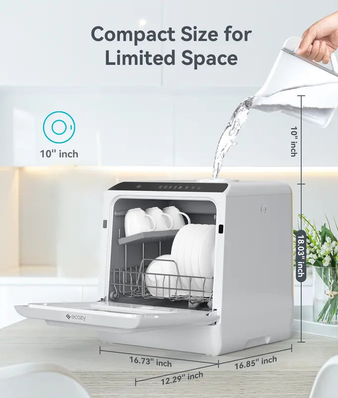 Ecozy Portable Dishwasher Countertop, Mini Dishwasher with a Built-in 5L Water Tank, No Hookup Needed, 6 Washing Programs, Extra Air Drying Function Household Appliances Kitchen Automatic Clean