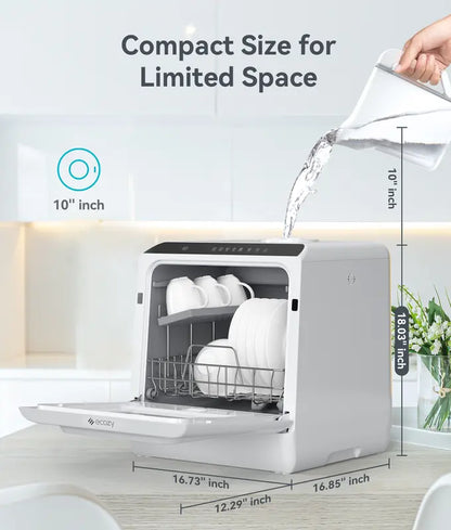 Ecozy Portable Dishwasher Countertop, Mini Dishwasher with a Built-in 5L Water Tank, No Hookup Needed, 6 Washing Programs, Extra Air Drying Function Household Appliances Kitchen Automatic Clean